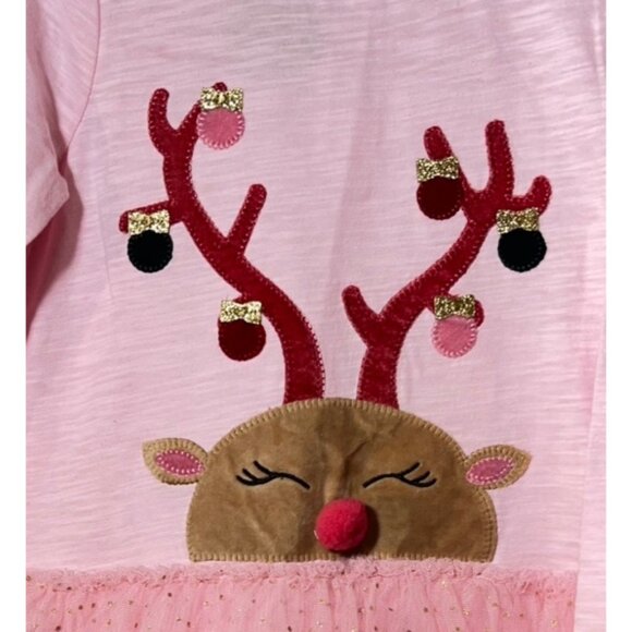 Mud Pie Christmas Rudolph Reindeer pink tutu dress NWT 12-18m tulle velvet spark - Picture 2 of 3